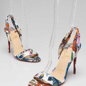 Christian Louboutin Multicolor Floral Print Silk Sling Back Heels Size 4.5/35